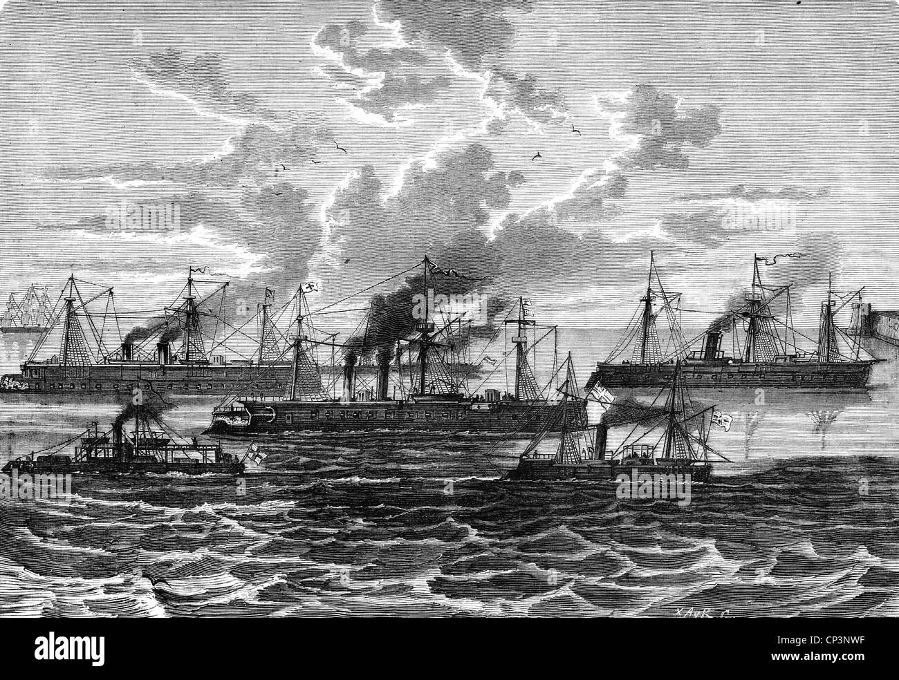 Eventos, Guerra Franco-Prusiana 1870 - 1871, guerra naval, flota germana de herrambres en Wilhelmshaven, ironglads 'Kronprinz', 'Arminius', 'Habicht', 'Koenig Wilhelm', 'Prinz, Derechos adicionales-Clearences-no disponible Foto de stock