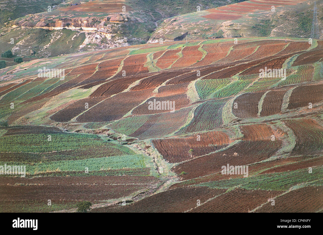 Lesotho - distrito de Butha-Buthe. El paisaje agrícola cerca de Oxbow. Foto de stock