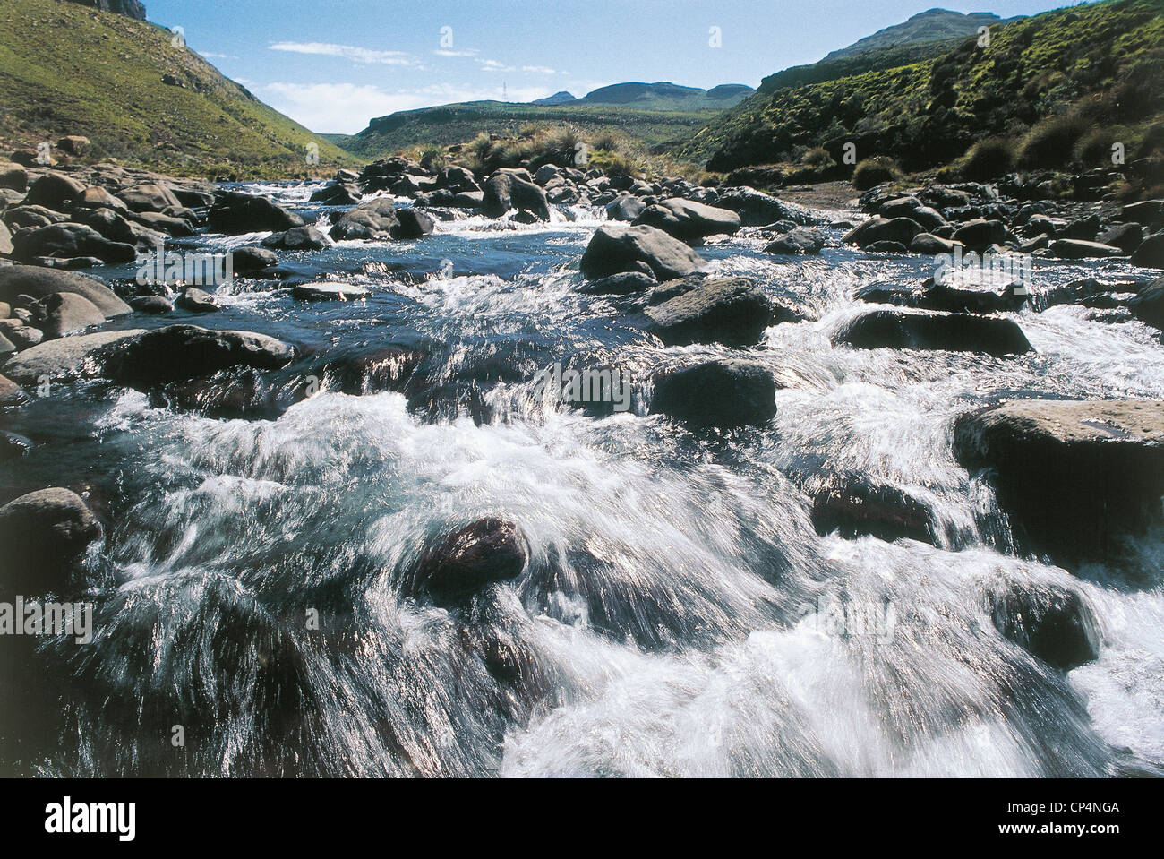 Lesotho - distrito de Butha-Buthe. El río Tiholohtsi, cerca de Oxbow. Foto de stock