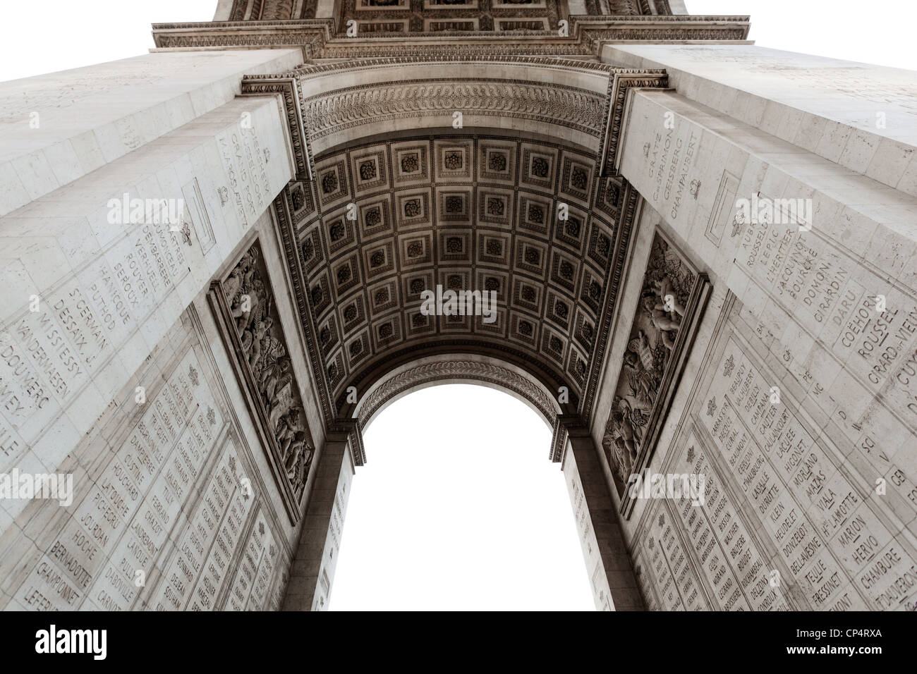 Detalle del Arc de Triomphe aka el Arco del Triunfo, París, Francia. Foto de stock