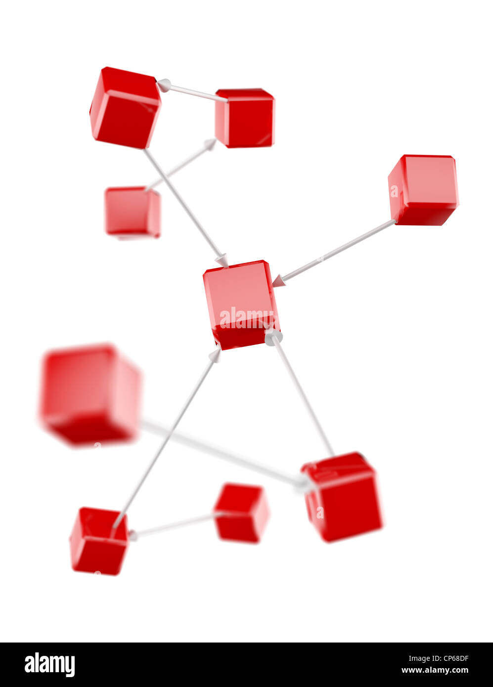 Diagrama de conexiones de la ilustración del concepto de cubos 3D rojo Foto de stock