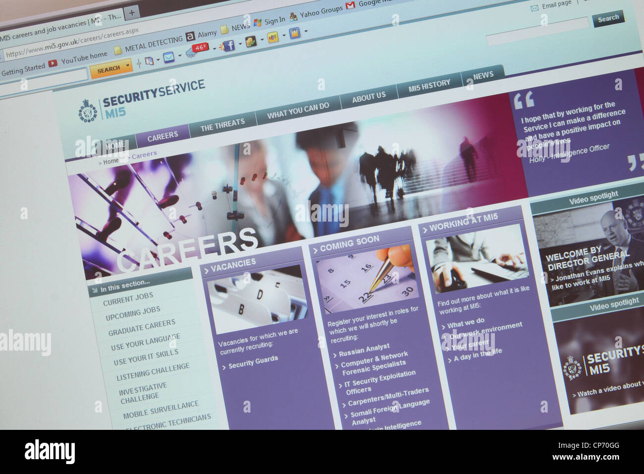 Sitio web del servicio de seguridad MI5 SPY página de empleos Foto de stock