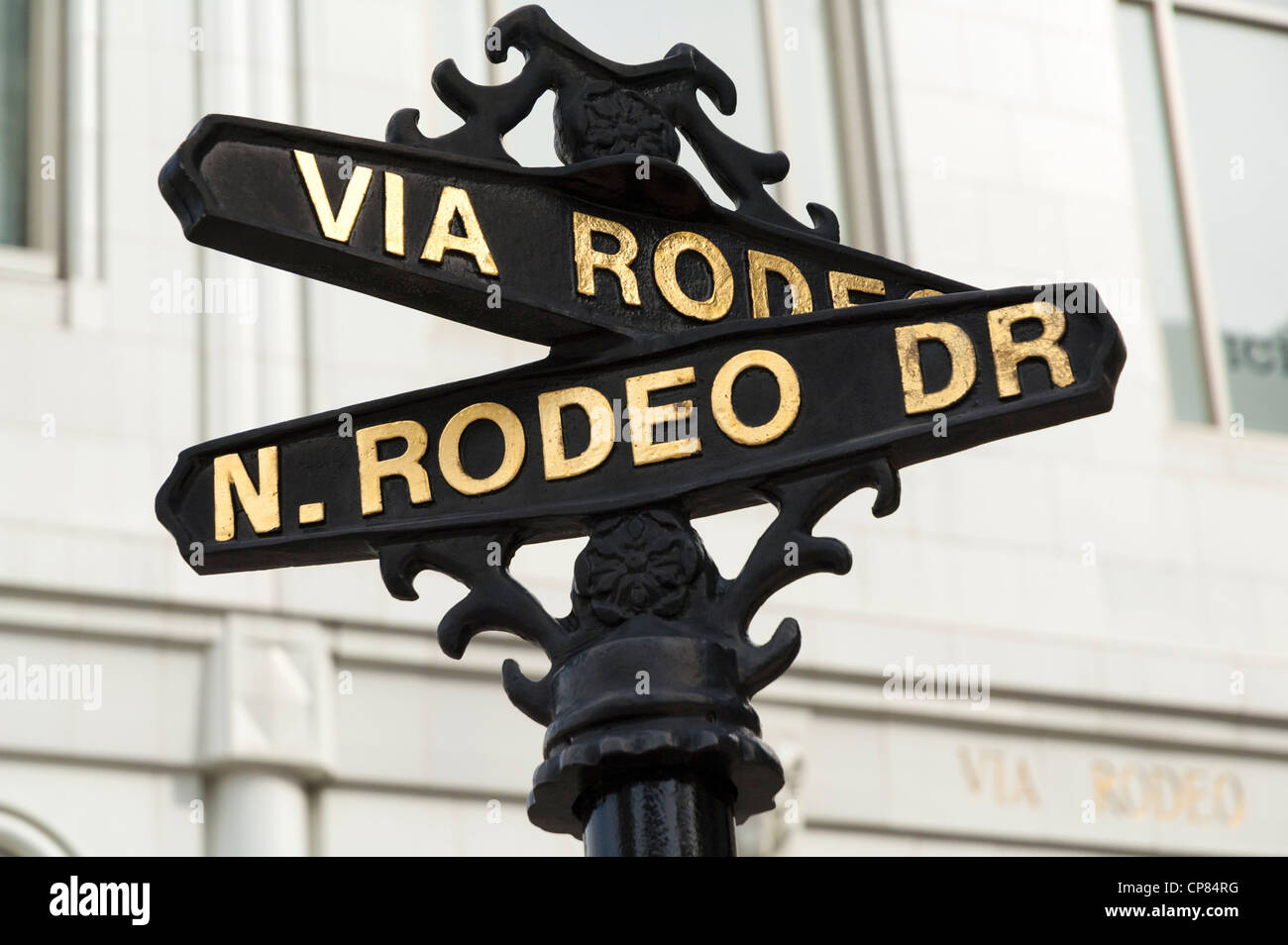 Rodeo Drive, la calle signo post, Beverly Hills, Los Ángeles, California, Estados Unidos. Foto de stock