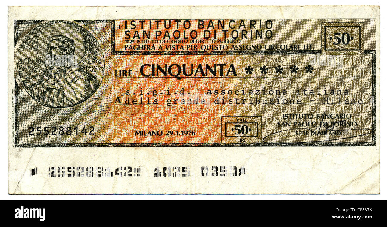 Miniassegni italianos, transferencia bancaria, giro postal con un valor