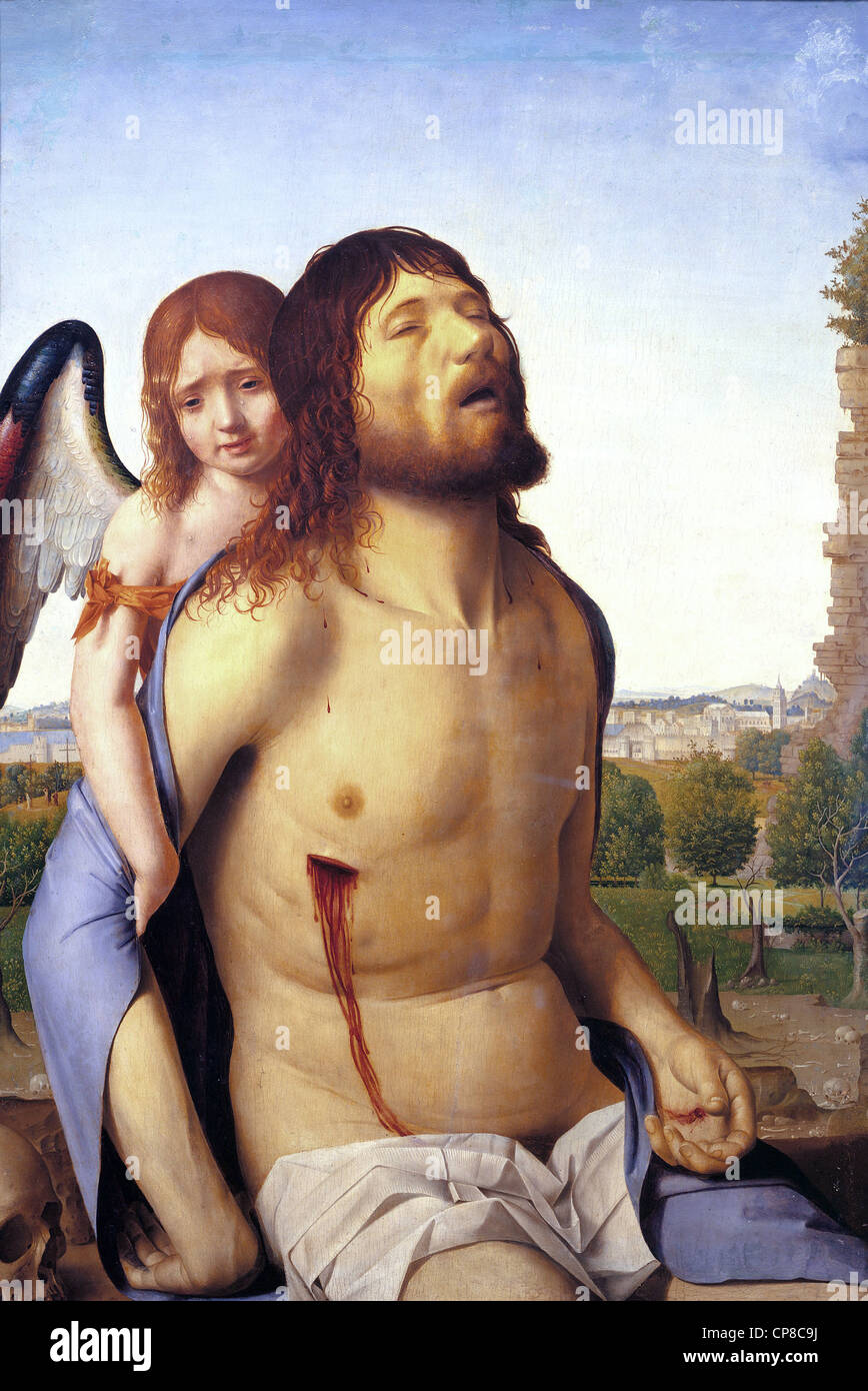 Antonello da Messina El Cristo Muerto apoyado por un ángel 1475 Museo del Prado - Madrid Foto de stock
