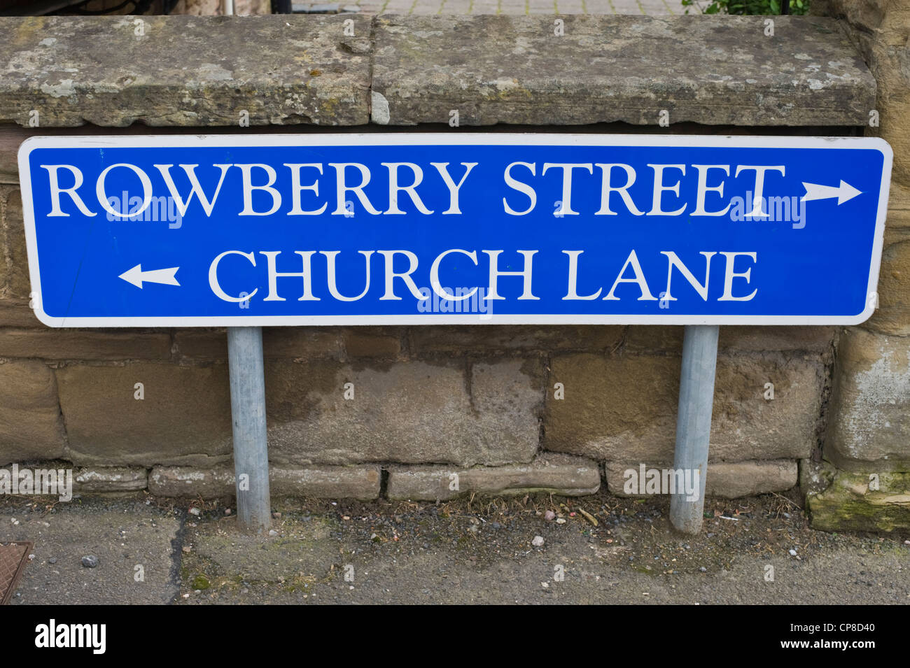 Calle ROWBERRY CHURCH LANE calle signo en Bromyard Herefordshire Inglaterra Foto de stock
