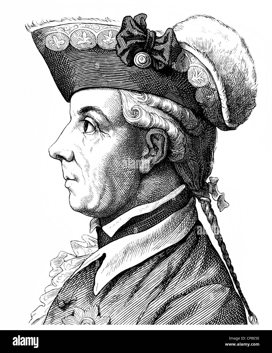 El príncipe Friedrich Heinrich Ludwig de Prusia, 1726 - 1802, comandante general del ejército prusiano y diplomático, Historische Zeichnung Foto de stock