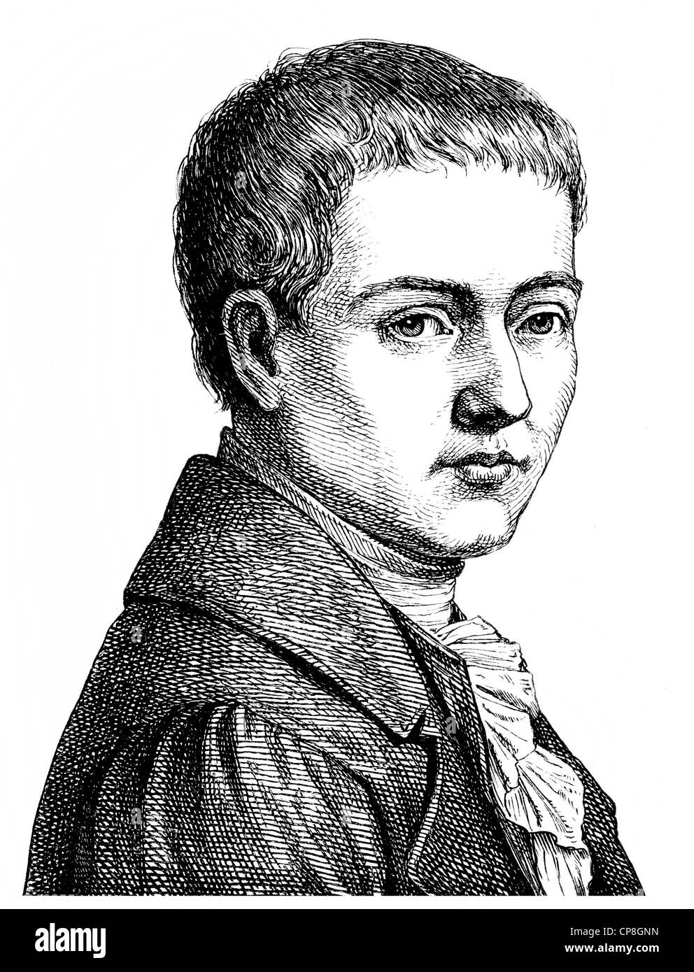 Bernd Heinrich Wilhelm von Kleist, 1777 - 1811, ein deutscher Dramatiker, Erzähler, Lyriker und Publizist, Historische Zeichnung Foto de stock