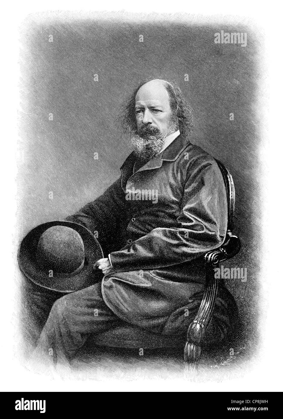 Alfred Tennyson, 1er Barón Tennyson, 1809 - 1892, un poeta británico de la época victoriana, Historische Zeichnung aus dem 19. Jahrhun Foto de stock