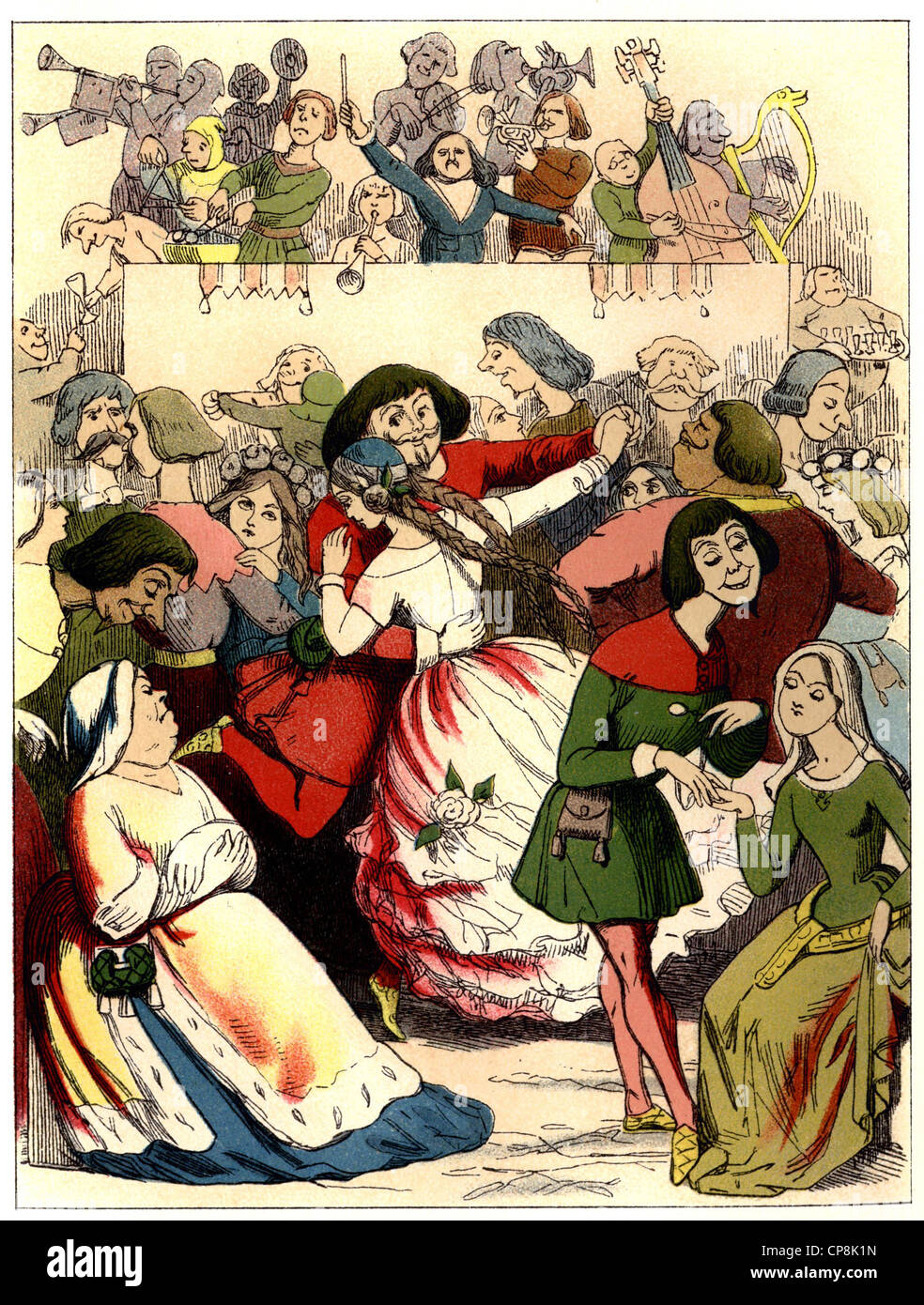 Ilustración histórica de Rebecca y Rowena por William Makepeace Thackeray, 1811 - 1863, el escritor inglés, Historische Zeic Foto de stock