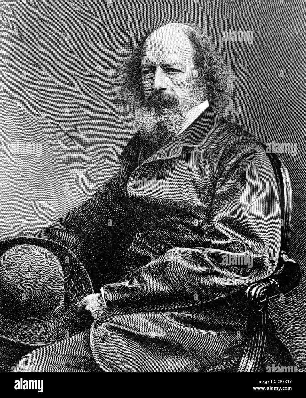 Alfred Tennyson, 1er Barón Tennyson, 1809 - 1892, un poeta británico de la época victoriana, Historische Zeichnung aus dem 19. Jahrhun Foto de stock