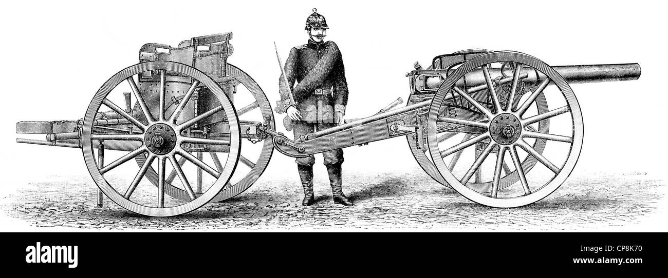 Ilustración histórica del siglo XIX, retrato de una pistola de campo alemán Foto de stock