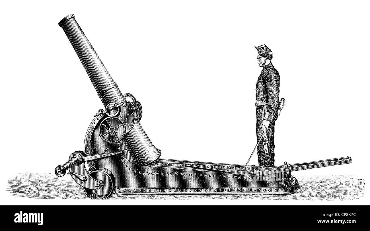 Ilustración histórica del siglo XIX, la representación de un cañón francés Foto de stock