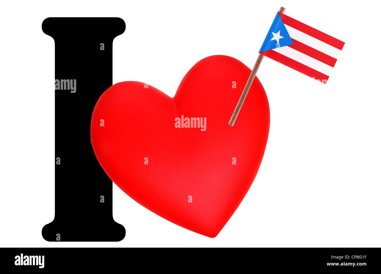Pequeña bandera sobre un corazón rojo y la palabra para expresar su amor a  la bandera nacional de Puerto Rico Fotografía de stock - Alamy