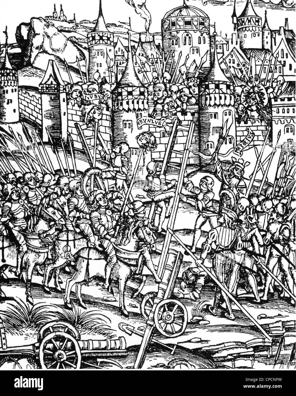 La guerra de sitio medieval Foto de stock
