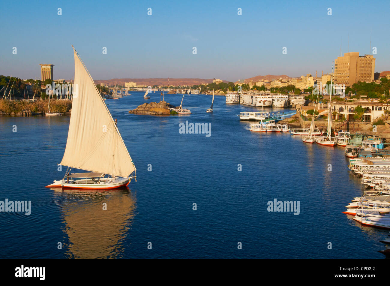 Feluchos en el río Nilo, en Asuán, Egipto, el Norte de África, África Foto de stock