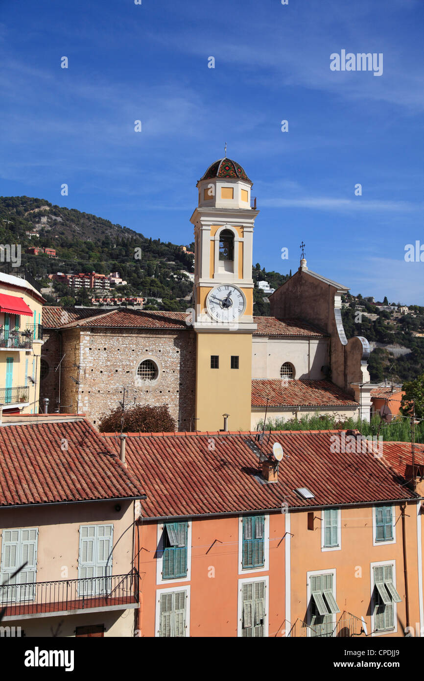 Clocktower, Villefranche sur Mer, Alpes Maritimes, Cote d'Azur, La Riviera Francesa, la Provenza, Francia, Europa Foto de stock