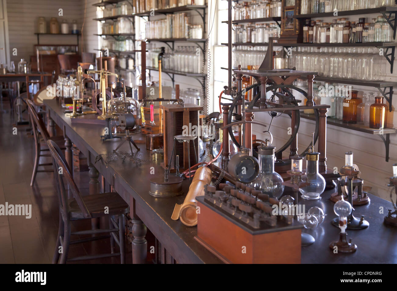 El laboratorio de Thomas Edison cuando inventó a la bombilla y el fonógrafo, Greenfield Village, Dearborn, Michigan Foto de stock