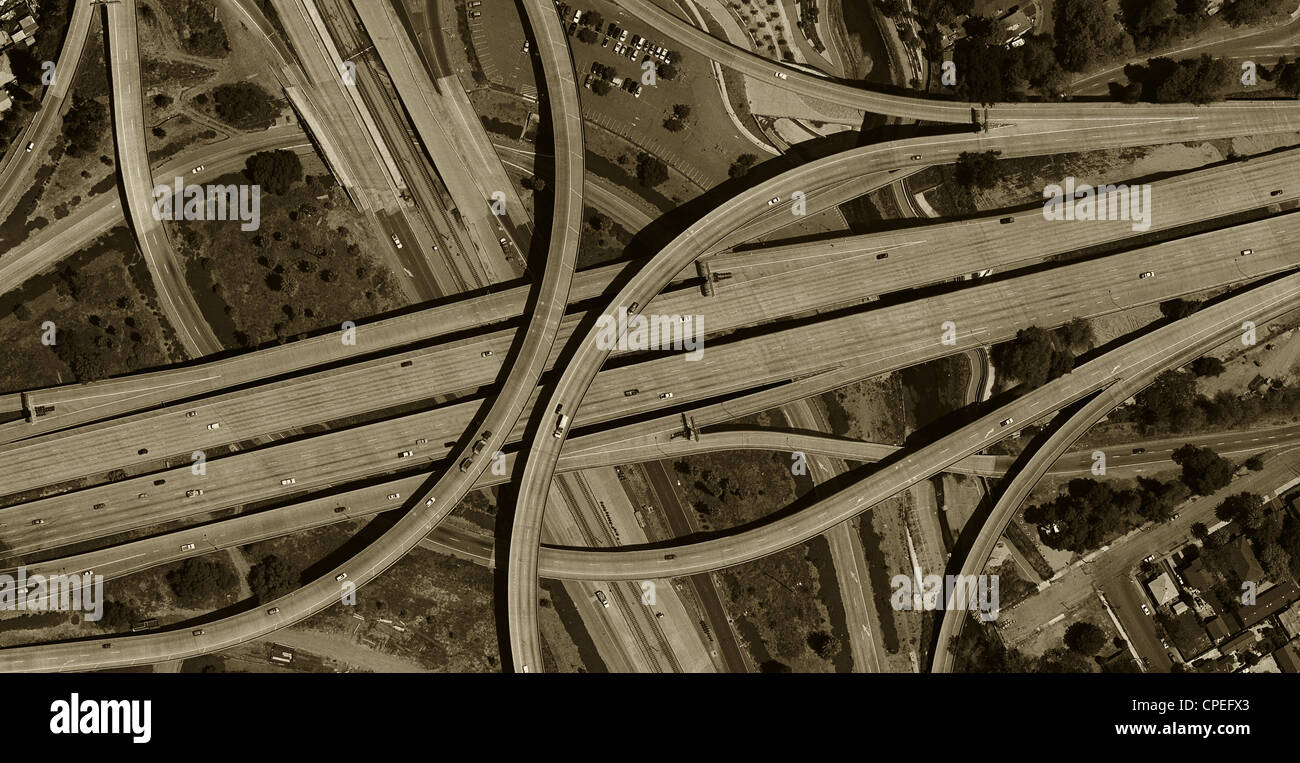 Foto aérea mapa de I-280 y de la autopista 87 interchange San Jose, California Foto de stock