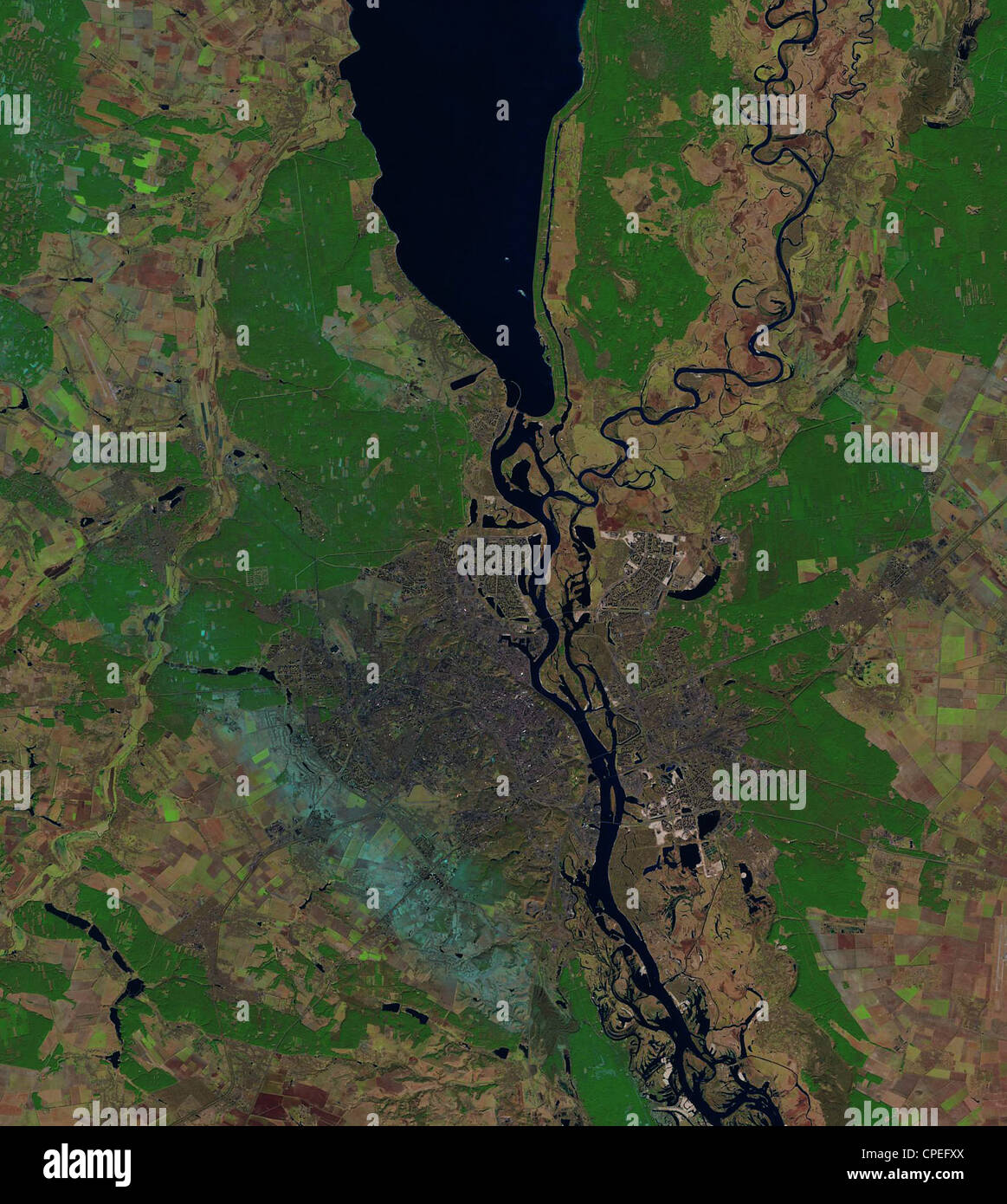 Imagen de satélite de la ciudad de Kiev, Ucrania Foto de stock
