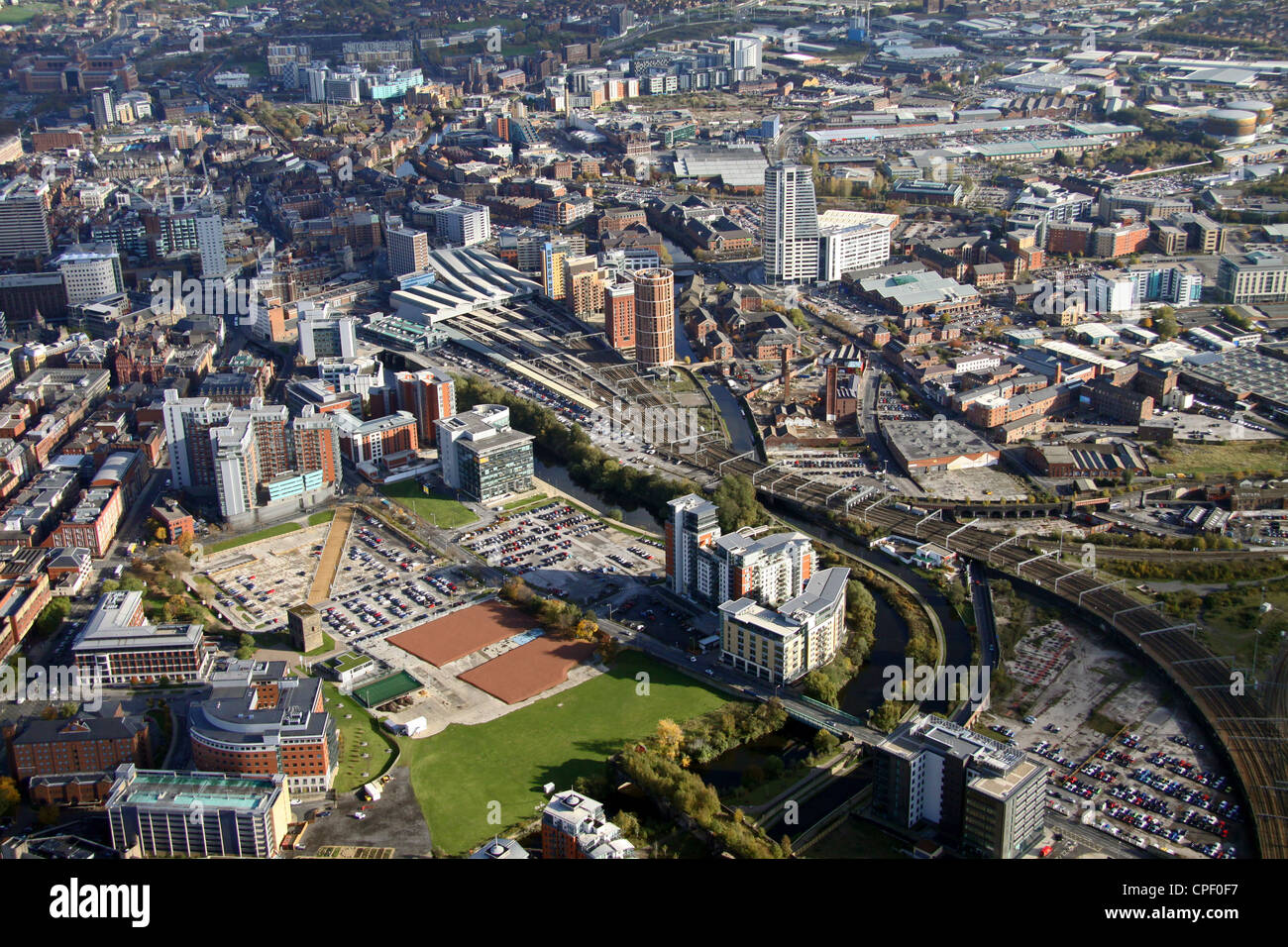 Vista aérea de Whitehall Road, Leeds Foto de stock