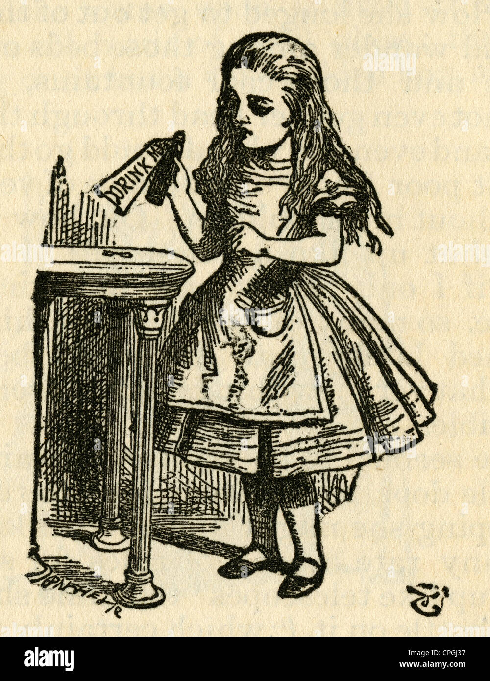 Circa 1910s edición de Alicia en el país de las Maravillas. Me 'Drink' de John Tenniel. Foto de stock