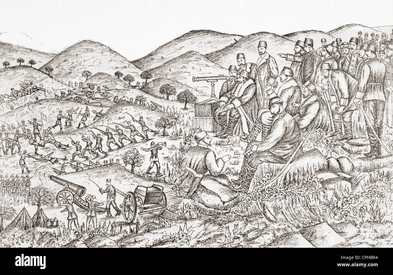 La batalla de Melouna durante la guerra greco-turca de 1897. Desde L'Ilustración publicada el año 1897. Foto de stock