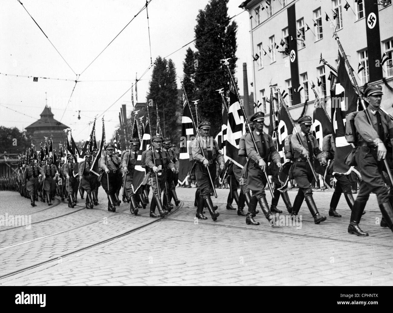 Los dirigentes políticos de marzo durante el Rally de Nuremberg, 1934 Foto de stock