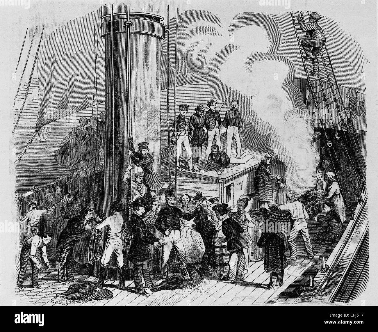 Sobre la cubierta de un buque de emigrantes, 1849 Foto de stock