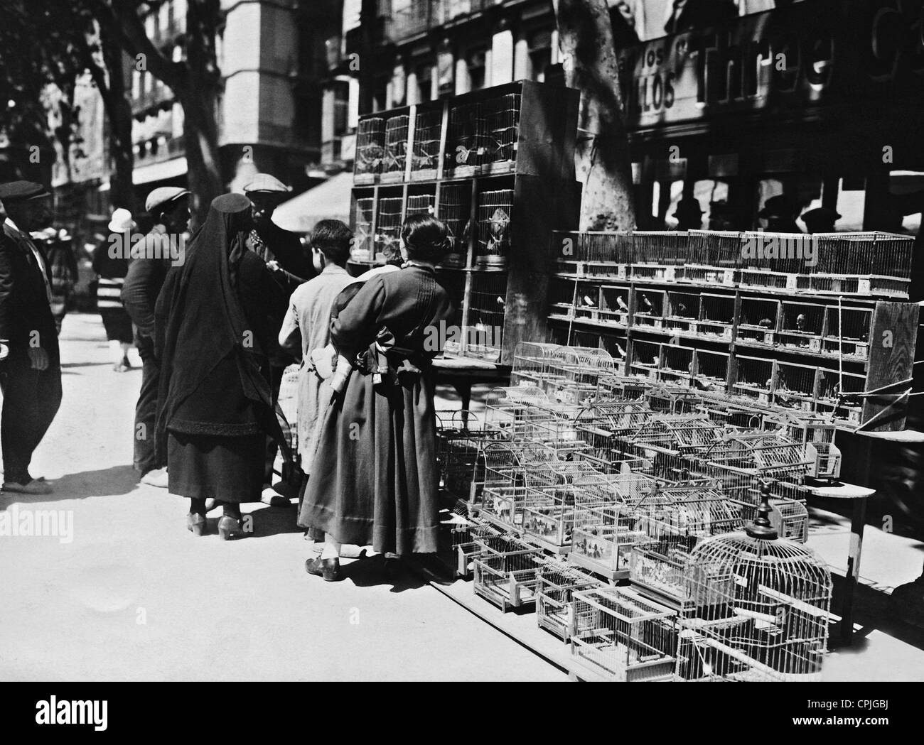 Mercado de aves en Barcelona, 1932 Foto de stock
