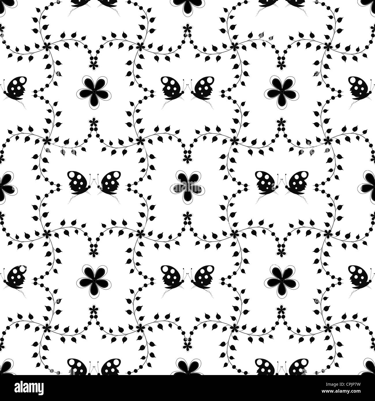 Patrón De Flores Blanco Y Negro Con Mariposas Para Colorear Adulto.  Ilustraciones svg, vectoriales, clip art vectorizado libre de derechos.  Image 71801424