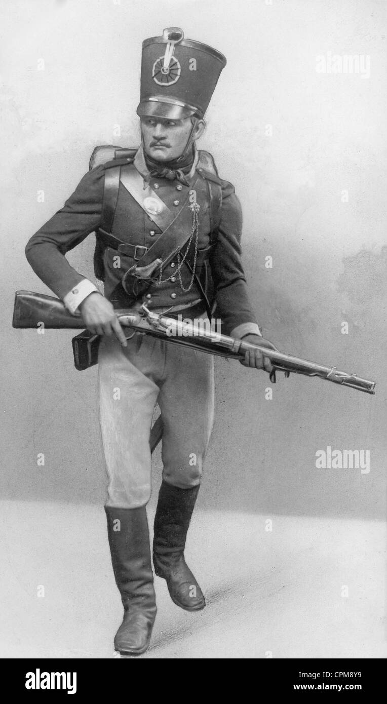 Soldado prusiano de la época de las guerras napoleónicas 1813 - 1815 Foto de stock