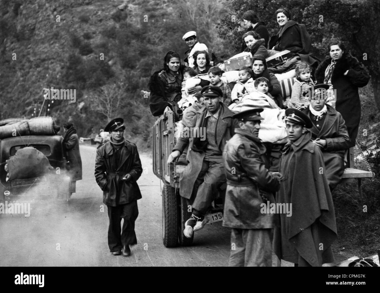 Los refugiados españoles en Francia, 1939 Foto de stock