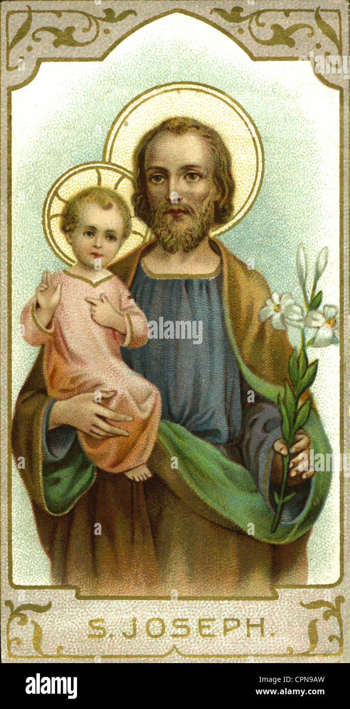 Religión, Cristianismo, Santo, San José, sosteniendo al niño Jesús en los  brazos, lirio, tarjeta Santa de un libro de oración, Alemania, alrededor de  1890, Derechos adicionales-Clearences-no disponible Fotografía de stock -  Alamy