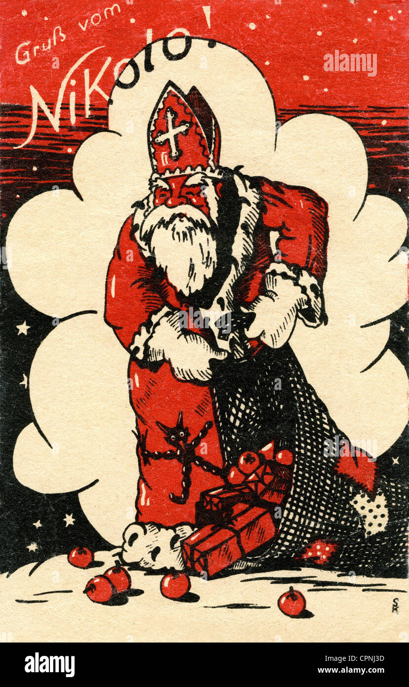 Navidad, 'Gruss vom Nikolo', San Nicolás, tarjeta de felicitación, Austria, alrededor de 1932, Derechos adicionales-Clearences-no disponible Foto de stock