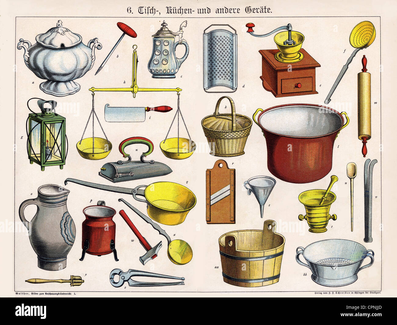 Hogar, electrodomésticos, mesa, cocina y otros aparatos, gráfico ilustrado para niños, imágenes para la lección-objeto, Alemania, alrededor de 1885, Derechos-adicionales-Clearences-no disponible Fotografía de stock - Alamy