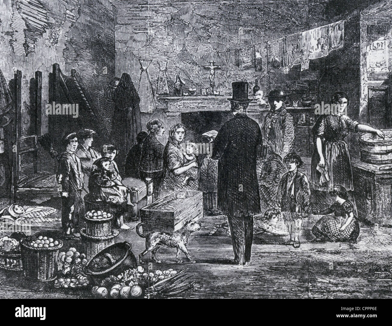 El enumerador del censo en una barriada de Londres como se muestra en el Illustrated Times, 7 de abril de 1861 Foto de stock