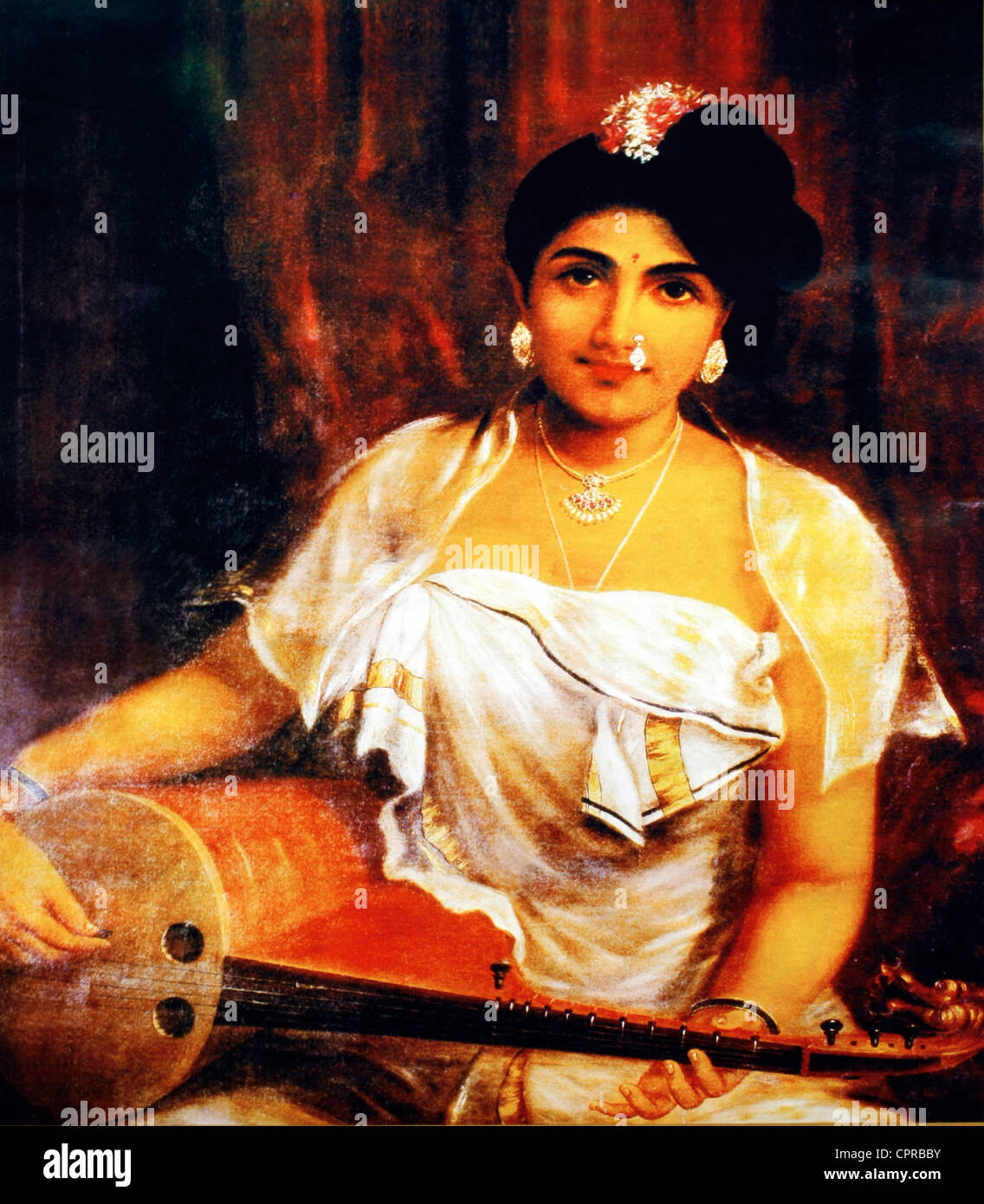 Raja Ravi Varma pintura - Dama con Swarbat Foto de stock