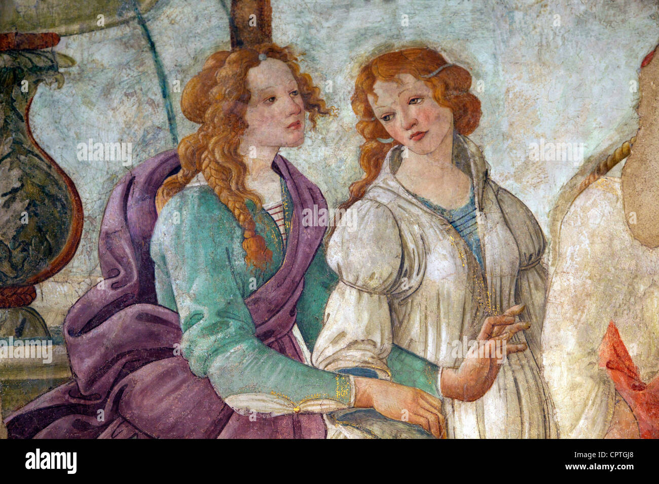 Detalle de Venus y las tres Gracias ofreciendo regalos a una chica joven,  por Botticelli, 1483-1485, Musée du Louvre, París Fotografía de stock -  Alamy