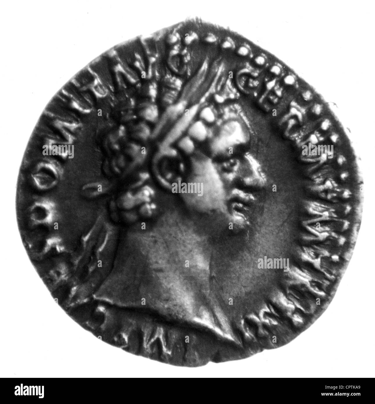 Domitian (Titus FLAVIUS DOMITIANUS), 24.10.51 - 18.09.96, el emperador romano 14.9.81 - 18.9.96, retrato, moneda desde el año 76, Imper Foto de stock