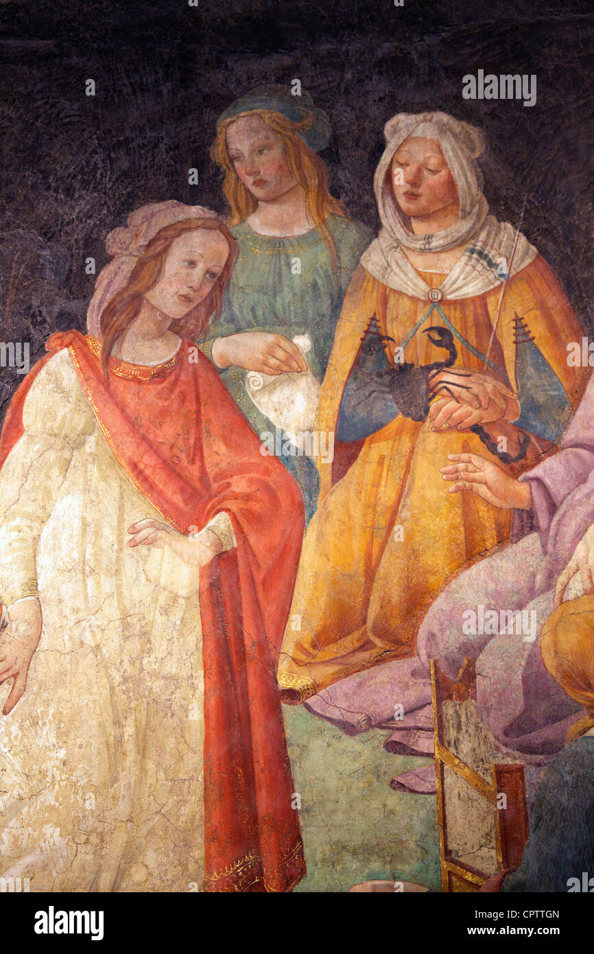 Detalle del joven presentado por Venus a las siete artes liberales, por Botticelli, 1484, Musée du Louvre, París, Francia Foto de stock