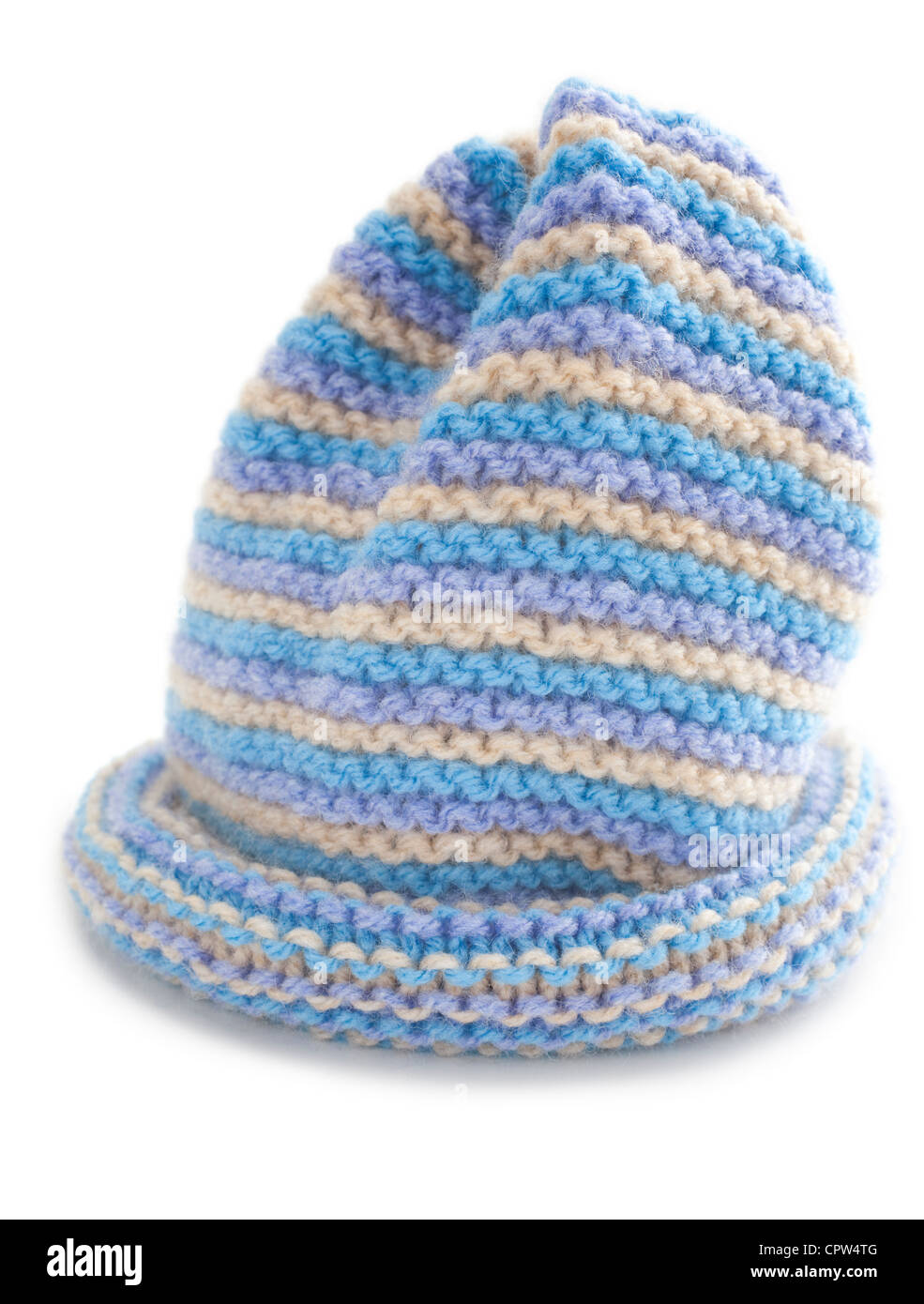 Lindo Bebe El Sombrero Mano Tejida En Garter Stitch Rayas Fotografia De Stock Alamy