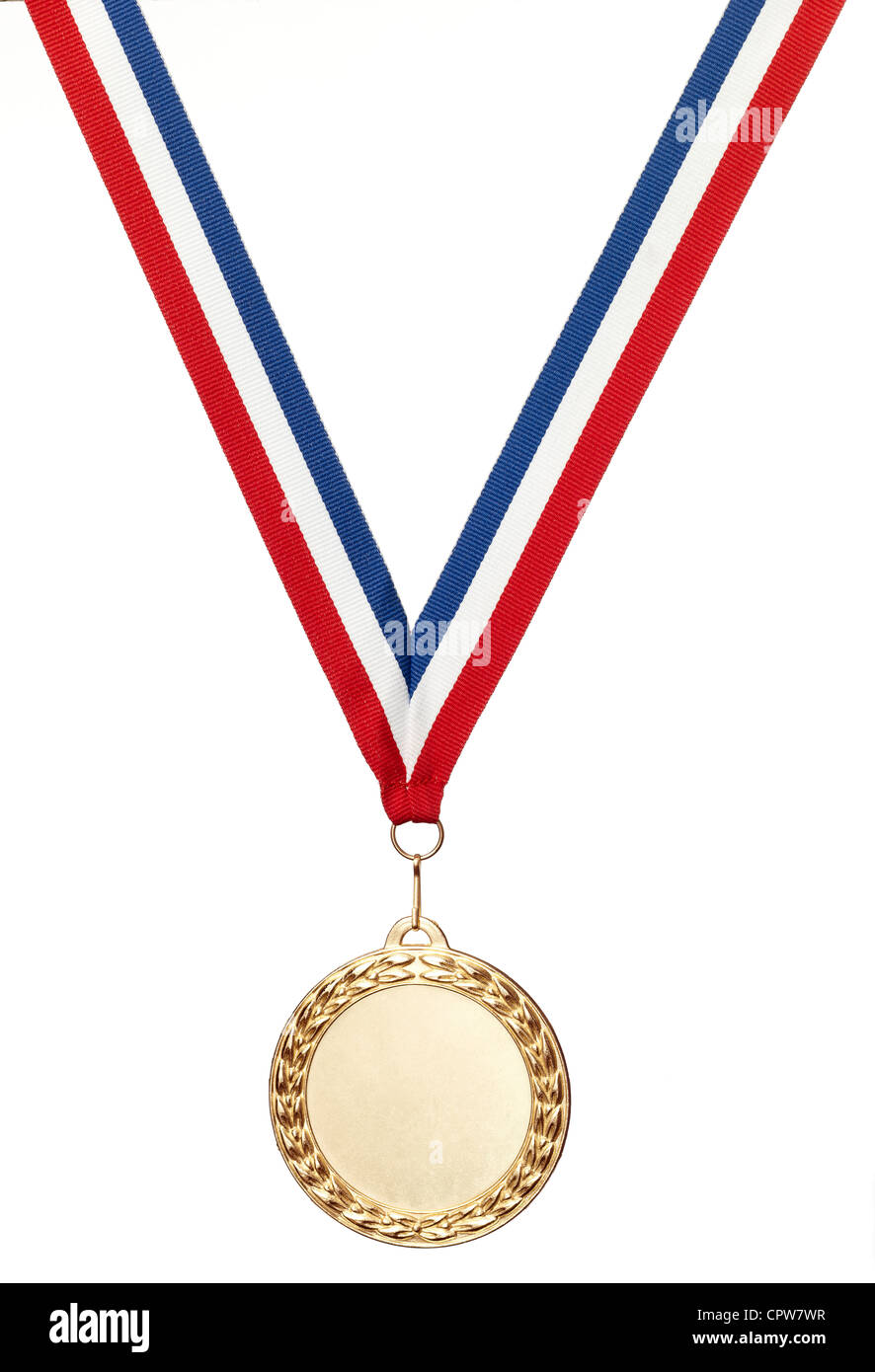 Una medalla olímpica de bronce con trazado de recorte aislado en blanco Foto de stock