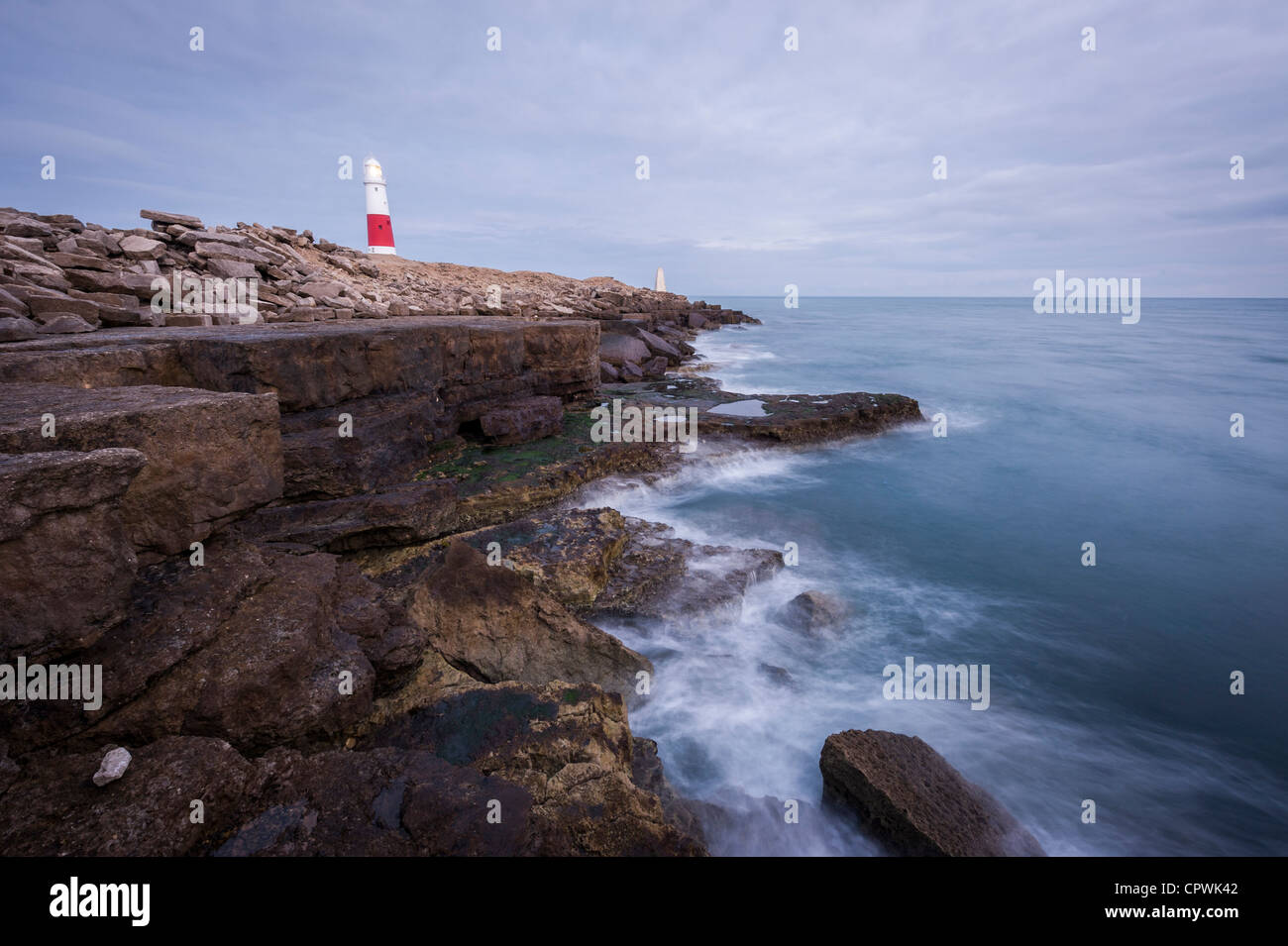 Faro al atardecer Portland Portland Bill Dorset UK Foto de stock