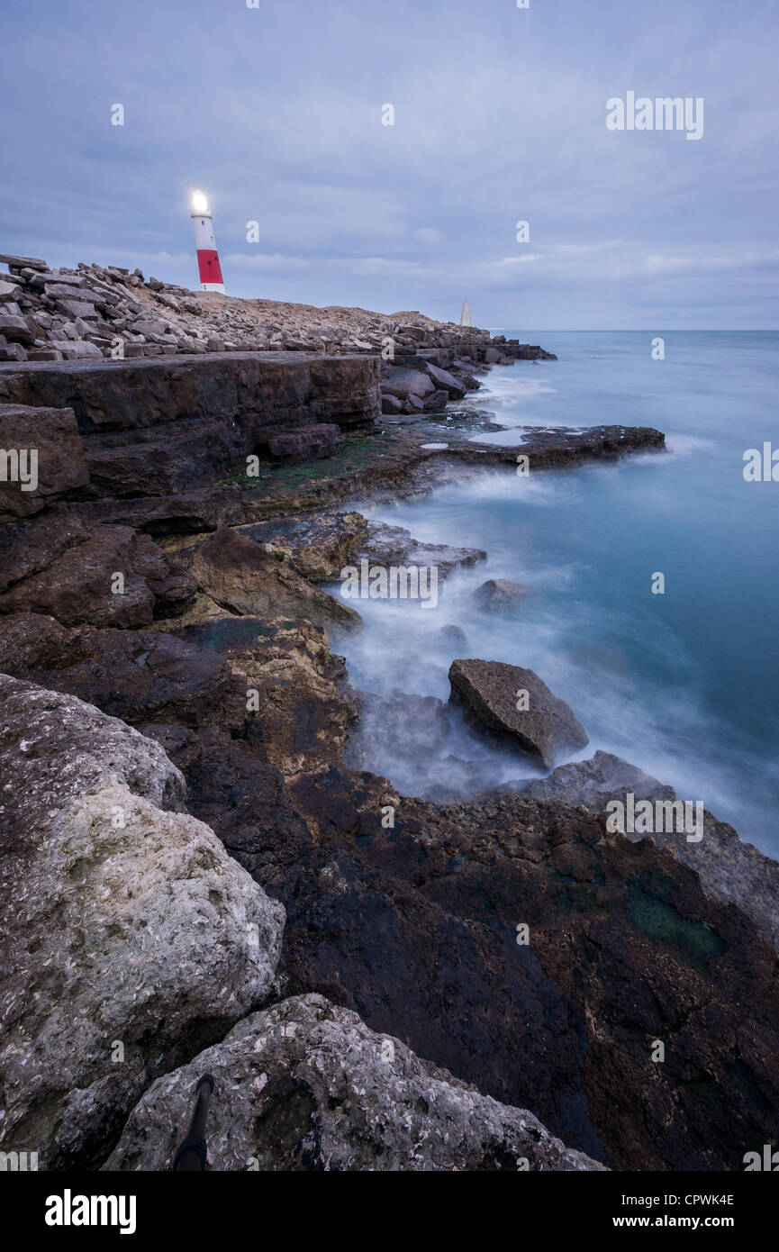 Faro al atardecer Portland Portland Bill Dorset UK Foto de stock