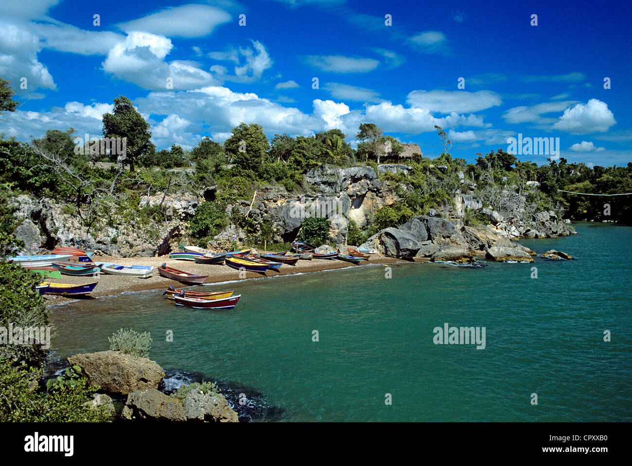 República Dominicana, provincia de La Altagracia, Boca de Yuma, pequeño puerto pesquero en la desembocadura del río Yuma Foto de stock