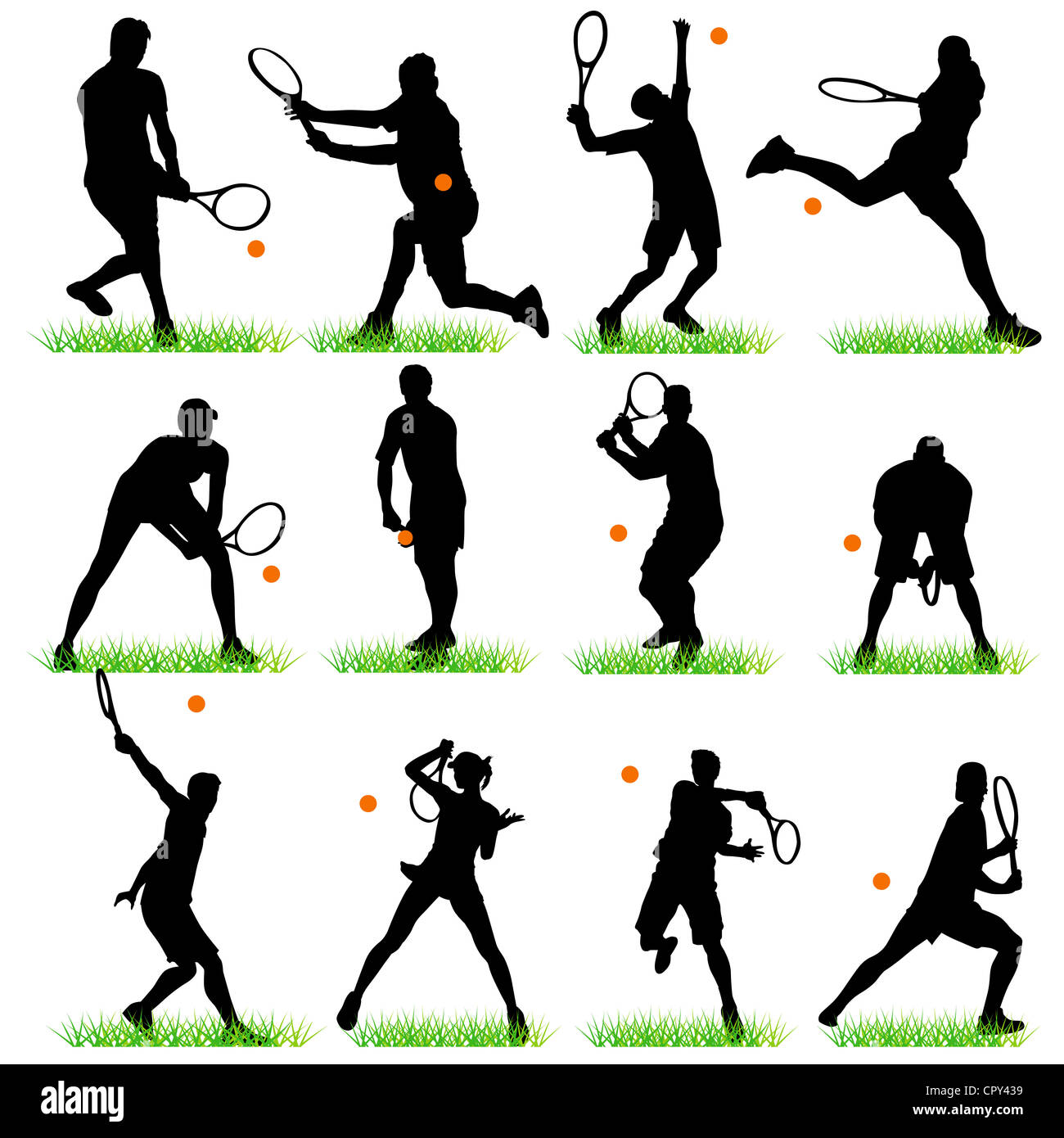 Los jugadores de tenis siluetas set Foto de stock