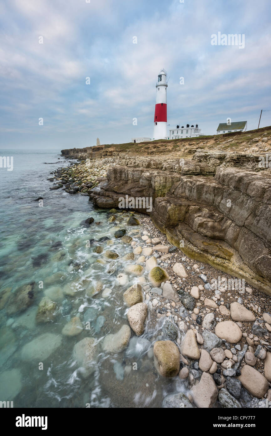 Al amanecer faro Portland Portland Bill Dorset UK Foto de stock