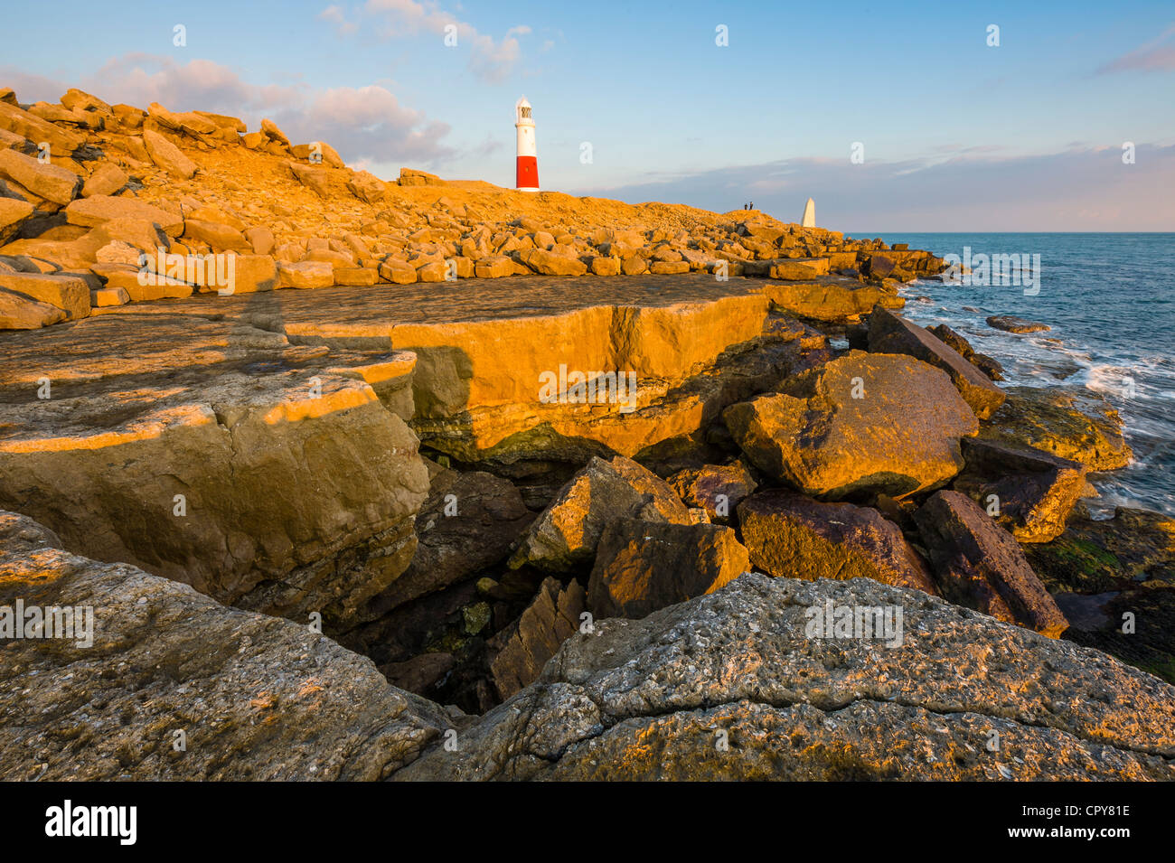 Faro al atardecer Portland Portland Bill Dorset UK Foto de stock