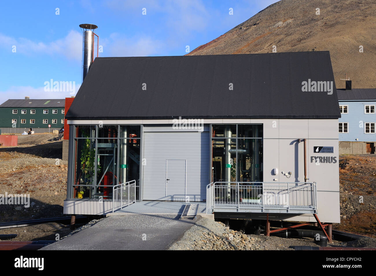 Noruega, Svalbard (Spitzbergen), Longyearbyen, Estación de calentamiento Foto de stock